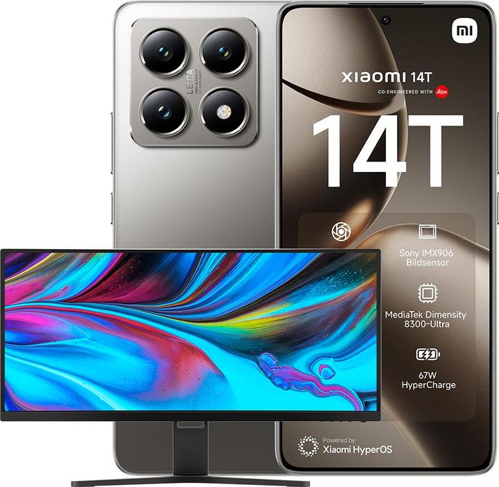 Xiaomi 14T + Curved Gaming Monitor 30" Launch Bundle (256 GB, Titan Gray, 6.67", Dual SIM, 50 Mpx, 5G)