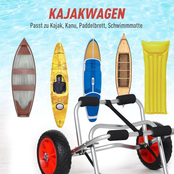 Produktbild Swisshandel24 Alu Kanuwagen Kajakwagen Surfwagen klappbar mit Gurt Kunstleder-Räder Silber bis 75 kg 68x44,5x40cm