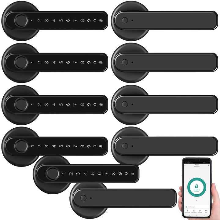 Produktbild VisorTech Sicherheits-Türbeschläge mit Fingerabdruck-Scanner, PIN & App, 5er Set (Türgriff)