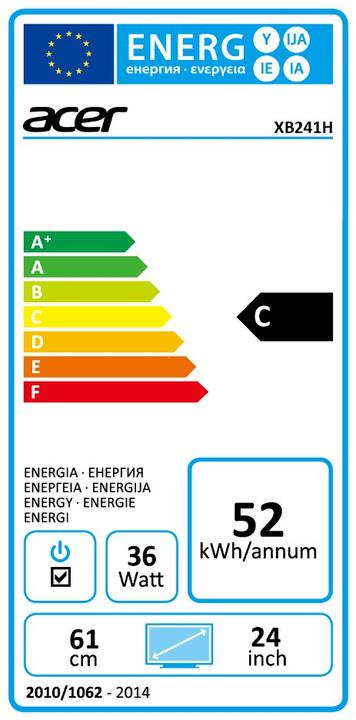 Energy Label Acer Predator XB241H (1920 x 1080 pixels, 24")