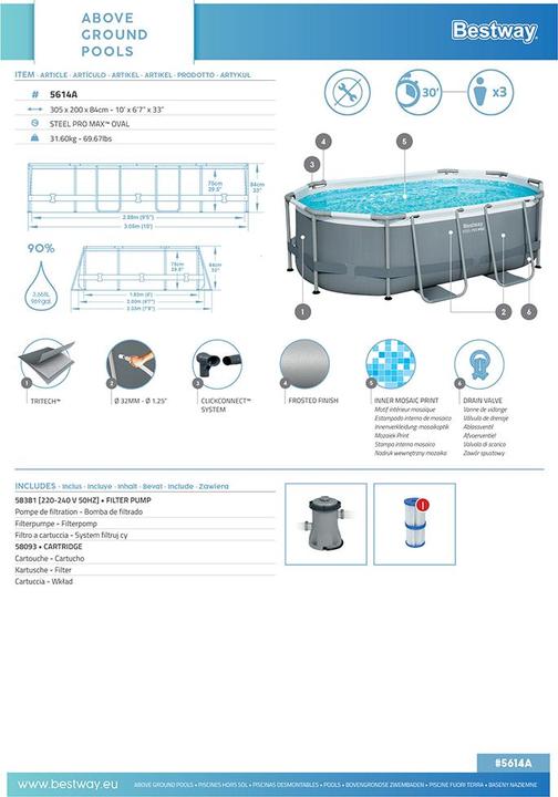 Produktbild Bestway Steel Pro MAX Frame Pool Set mit Filterpumpe 305 x 200 x 84 cm, oval (305 x 200 x 84 cm)