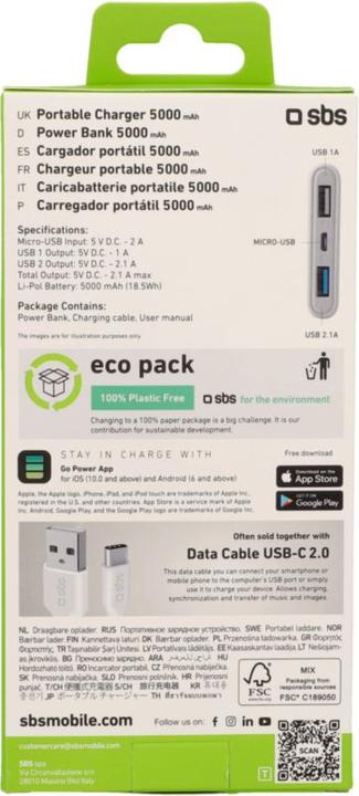 Label énergétique SBS Banque de puissance de poche 5000 mAh (5000 mAh, 18.50 Wh)