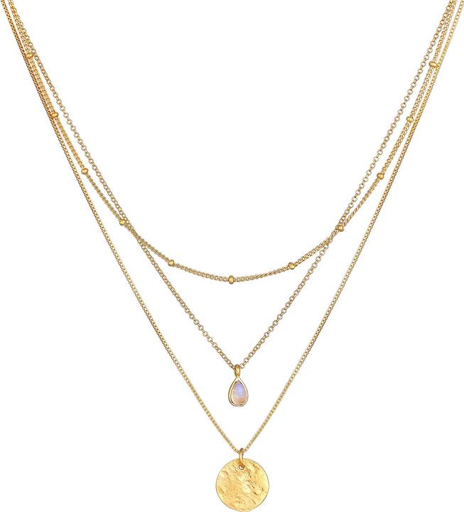 Elli Collana di pietre preziose, strato (Argento 925 placcato oro, Pietra lunare, 40 cm)
