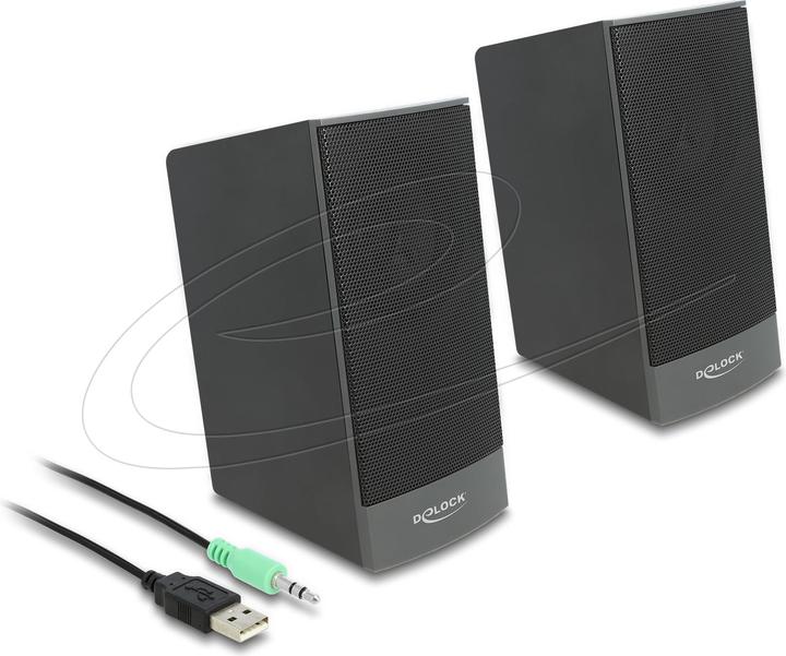 Actual product image Delock USB stereo 2.0 speaker with 3.5 mm jack and USB power