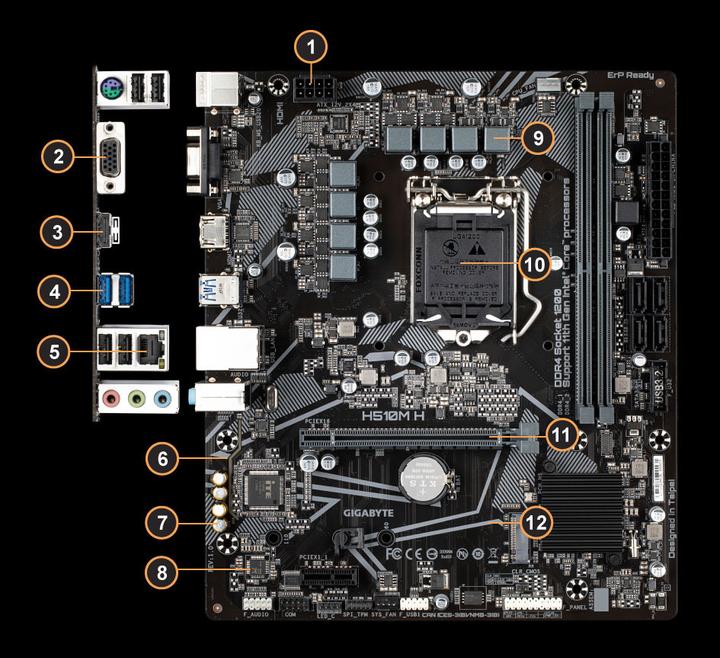 Image du produit Gigabyte MB H V2 H510,S1200,mATX,Intel (LGA 1200, Intel H470, mATX)