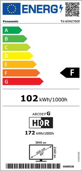 Etichetta energetica Panasonic TX-65MZ700E (65", OLED, 4K)