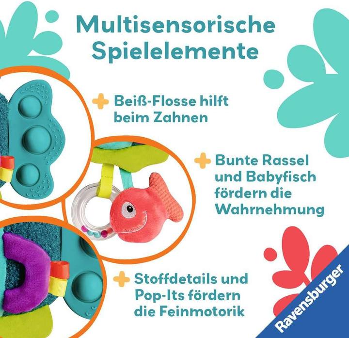 Actual product image Ravensburger 4876 play+ Pop-it Piranha (blue), cuddly toy with lots of play effects, baby toy