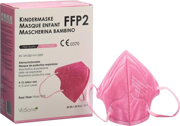 Produktbild VaSano Maske FFP2 Kind 4-12 Jahre rosa deutsch/italienisch/französisch 20 Stk (20 x)