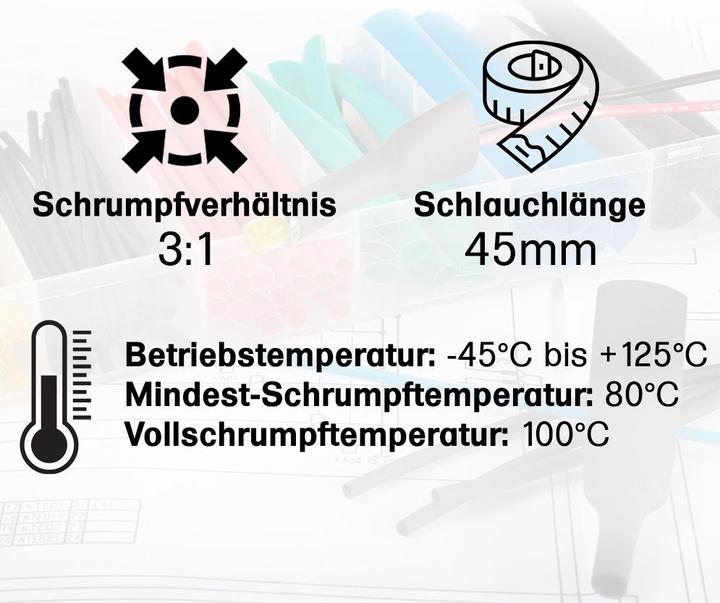 Produktbild Offgridtec Schrumpfschlauch Sortiment Schwarz Rot 3:1 Ratio mit Kleber Doppelwandig 200 Stück 45mm Länge Vers (200 x)