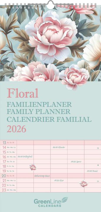 Produktbild NoName TENEUES Familienplaner GreenLine Floral (22 x 45 cm, Harter Einband, Deutsch)