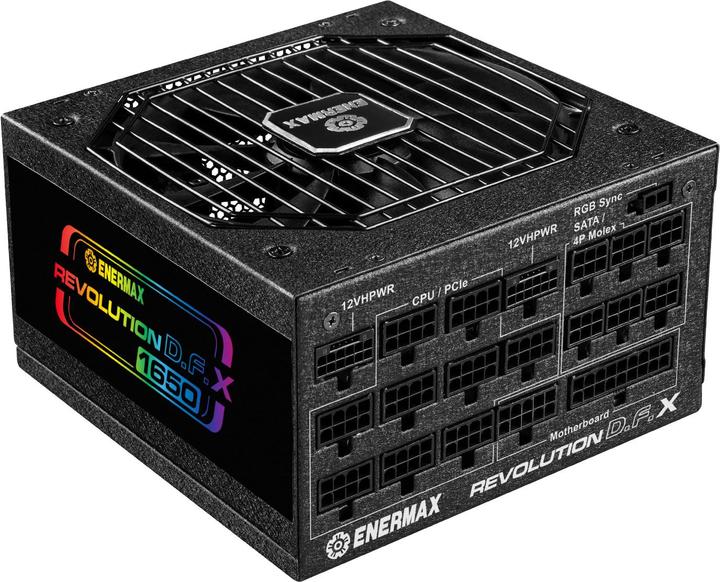 Actual product image Enermax Revolution D.F. X ARGB ATX3.0 PCI-e 5.0 Compact PC Power Supply 1650W 80Plus Gold Full Module 2x (1650 W)