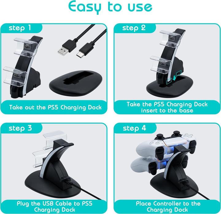 Immagine prodotto PhoneLook Gioca più a lungo Elegante stazione di ricarica per caricare due controller PlayStation 5 (PS5)