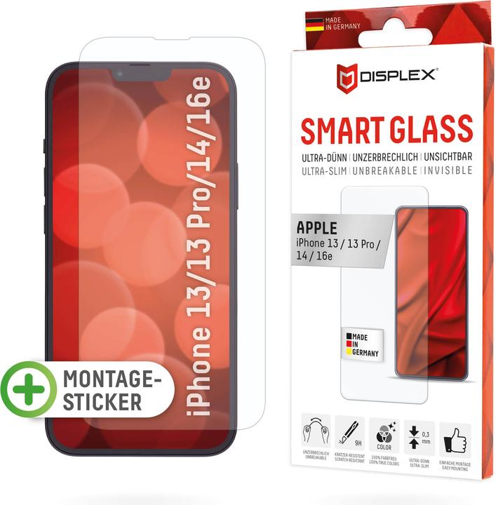 Displex Smart Glass, Displayschutzfolie (1 Pezzo/i, Apple iPhone 16e, Apple iPhone 13 Pro, Apple iPhone 14, Apple iPhone 13)