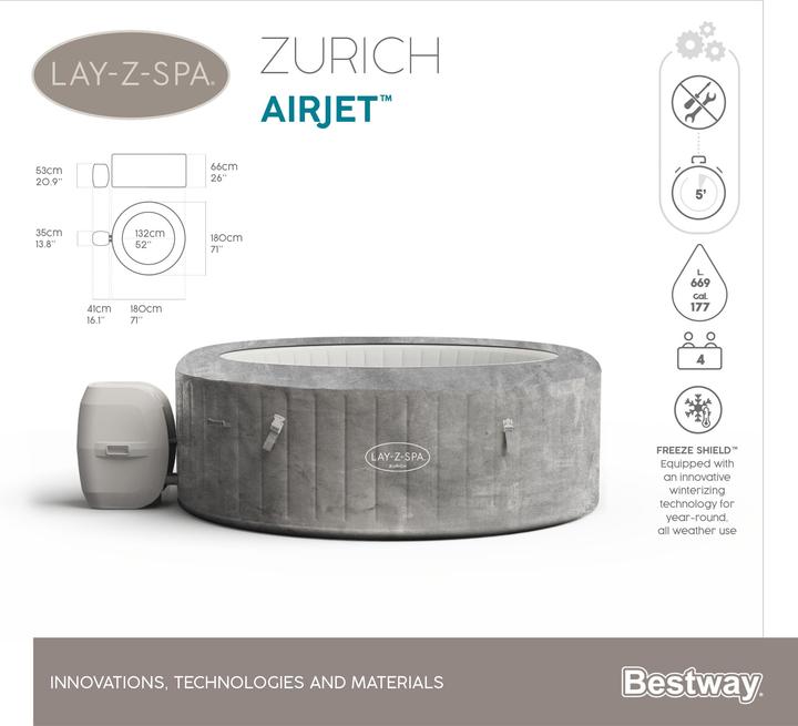 Produktbild Bestway Lay-Z-Spa AirJet Zurich 180x66 60065 (4 Pers.)