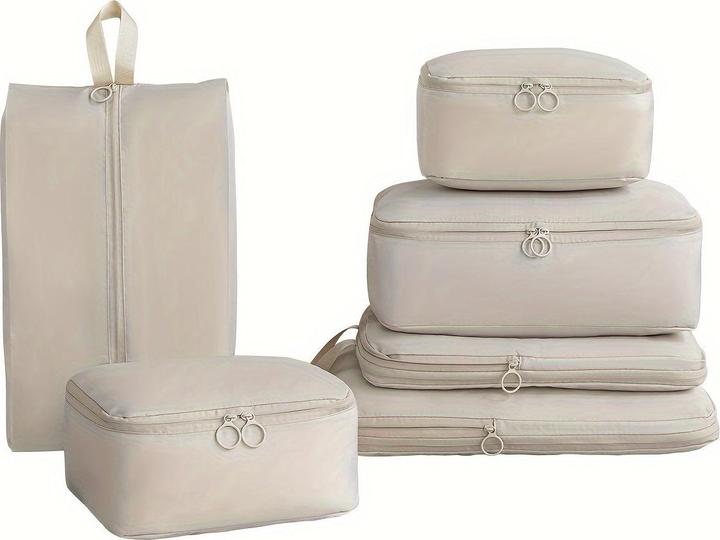 Actual product image Only-Bags.Store 6-piece set of elegant polyester packing cubes, compressible travel organiser bags for luggage