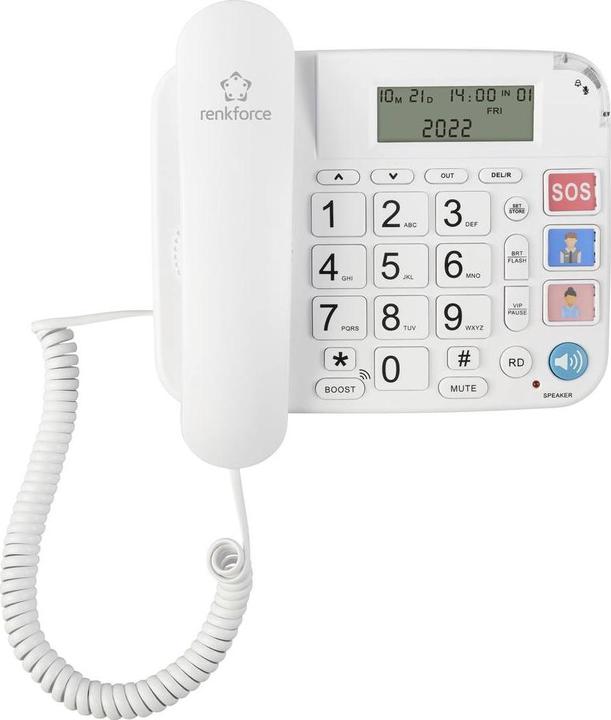 Actual product image Renkforce RF-DP-400 Corded senior telephone Handsfree LC display White