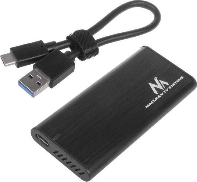 Actual product image Maclean MCE443 NVMe SATA SSD M.2 enclosure adapter Aluminium NVMe (PCIe), NGFF (SATA) Supports USB 3.1 2230 (M.2 2230, M.2 2240, M.2 2260)