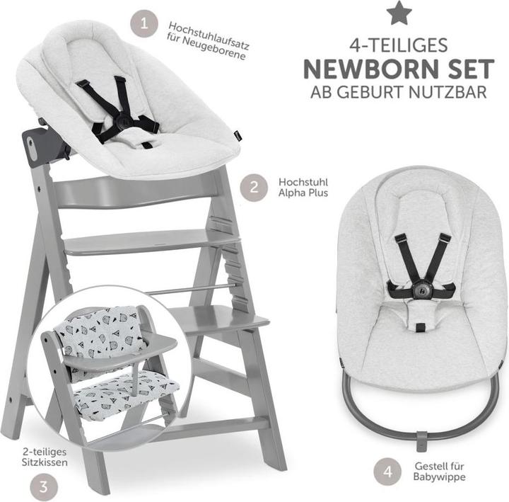 Actual product image Hauck Highchairs Alpha Plus Grey 4-piece Newbornset Light Grey - (Highchair)