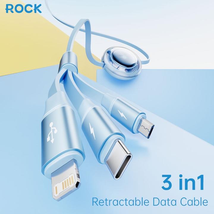 Actual product image Rock L10 Honeycomb 3in1 data cable - Micro-USB, USB-C, Lightning, purple (1.10 m)