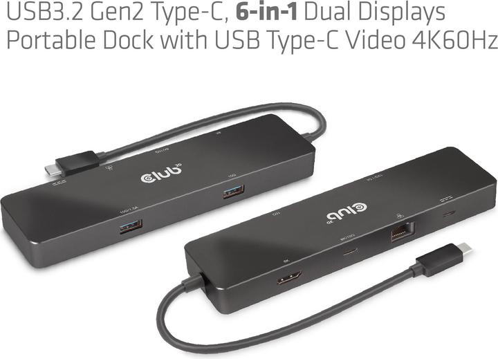 Productafbeelding Club 3D Club3D USB-C Dock > HDMI/USB-C(8K)/2xUSB/USB-C(PD100W)/RJ45 detailhandel (USB-C, 6 Havens)