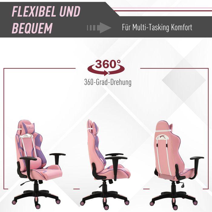 Produktbild Swisshandel24 Ergonomischer Gaming Stuhl Bürostuhl Verstellbares Massage Lendenkissen Rosa&Violett