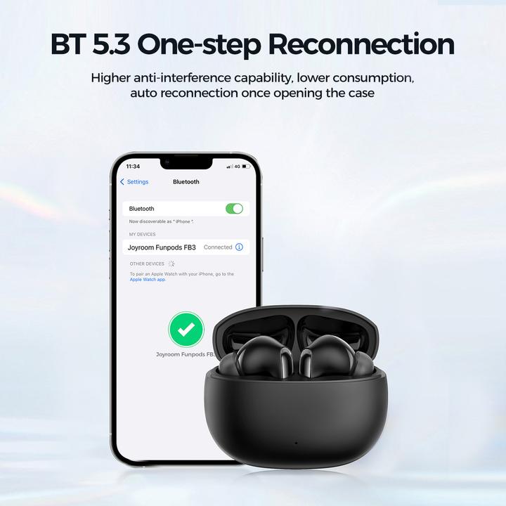 Actual product image Joyroom TWS Funpods Series JR-FB3 Bluetooth 5.3 wireless headphones - black (35 h, Cable)