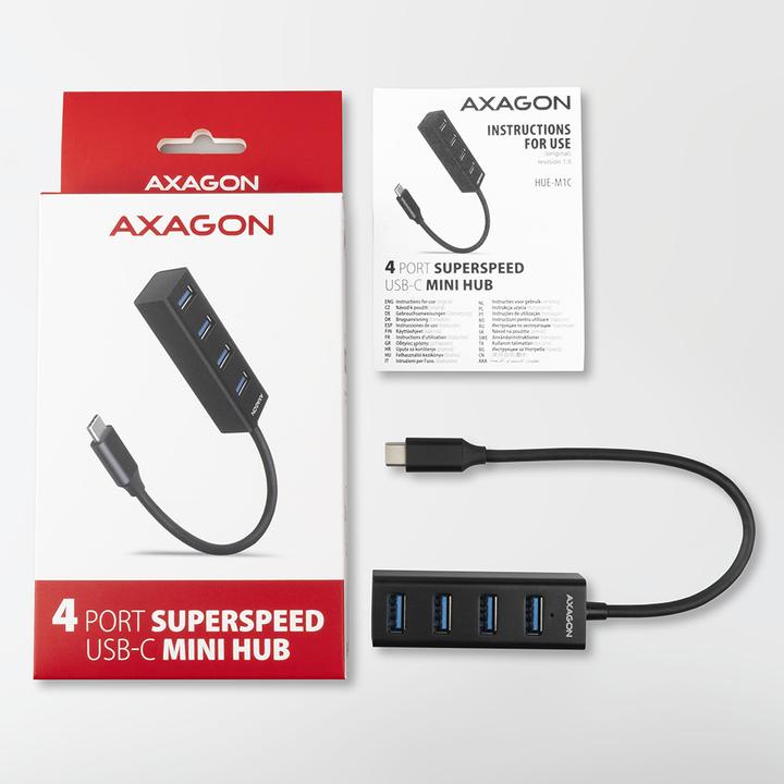 Produktbild Axagon HUE-M1C Superspeed USB-C Mini Hub, 4x USB 3.0 (USB-C, 4 Ports)