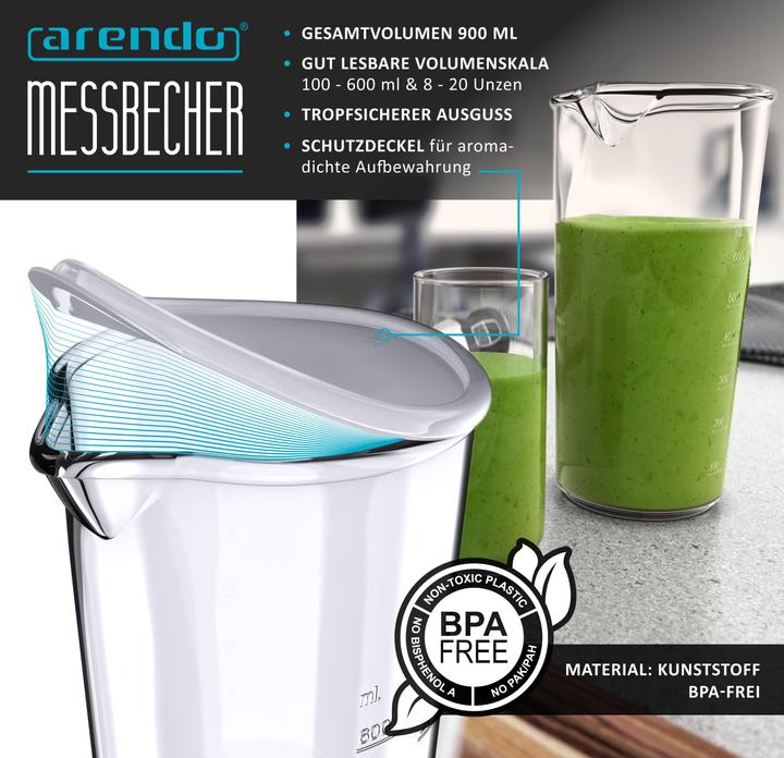 Immagine prodotto Arendo Misurino in plastica da 600 ml, ideale per impastatrici e frullatori a mano, bicchiere per bere, 20 (600 ml)