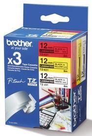 Produktbild Brother Multipack TZe-31M3 (1.20 cm, Gelb, Rot, Schwarz, Weiss)
