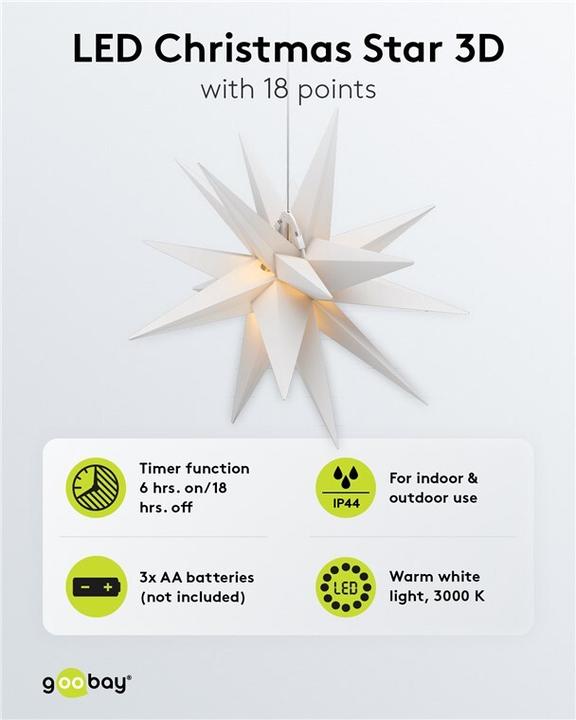 Produktbild Goobay LED-Weihnachtsstern 3D, Ø 56 cm, batteriebetrieben