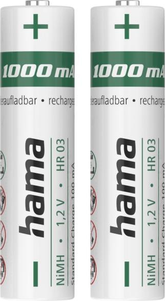 Actual product image Hama NiMH rechargeable batteries, AAA Micro, 1000 mAh, 1.2 V, ready for immediate use, 2 pcs. (2 pcs., AAA, 1000 mAh)