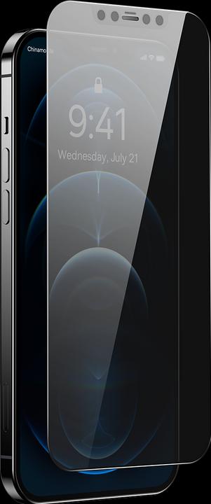 Actual product image Baseus 0.3mm Full-Coverage Privacy Protection Crystal Tempered Glass Screen Protector with Dust Filter for (1 Piece, Apple iPhone 12 Pro Max)