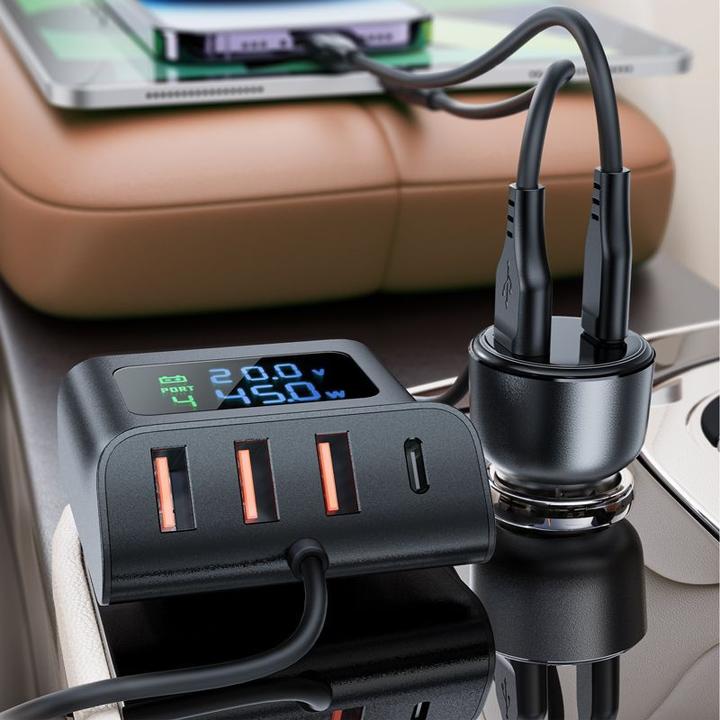 Actual product image Acefast B11 138W USB-A USB-C Car Charger with 6 Ports - Black