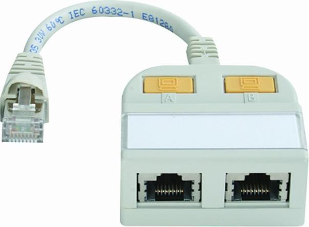 Actual product image Telegärtner T-adapter with cable connection Cat.5e, 2 x 10BaseT