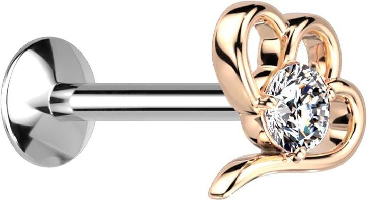 Star Piercing Micro Threadless UFO Labret silber hohles Herz rosegold Kristall silber (Chirurgenstahl 316L, Messing)