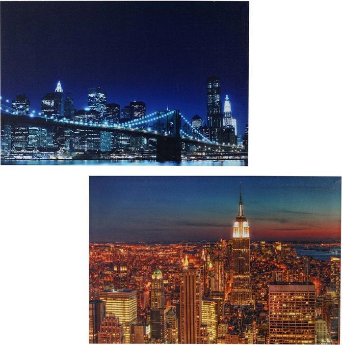 Produktbild Swisshandel24 2x LED-Bild Leinwandbild Leuchtbild Wandbild 60x40cm, Timer - Skyline New York (60 x 40 cm)