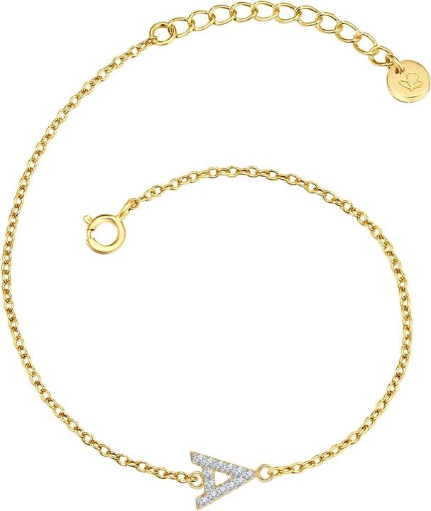 Actual product image Glanzstücke München Ladies letter A sterling silver cubic zirconia yellow gold 17.0 cm basic length + 3.0 cm extension (17 cm, Sterling Silver)