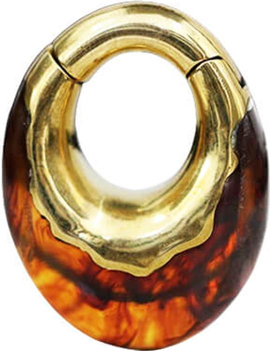 Star Piercing Ohrgewicht klappbar vergoldet Epoxy Rauch braun (Organisch, Messing)