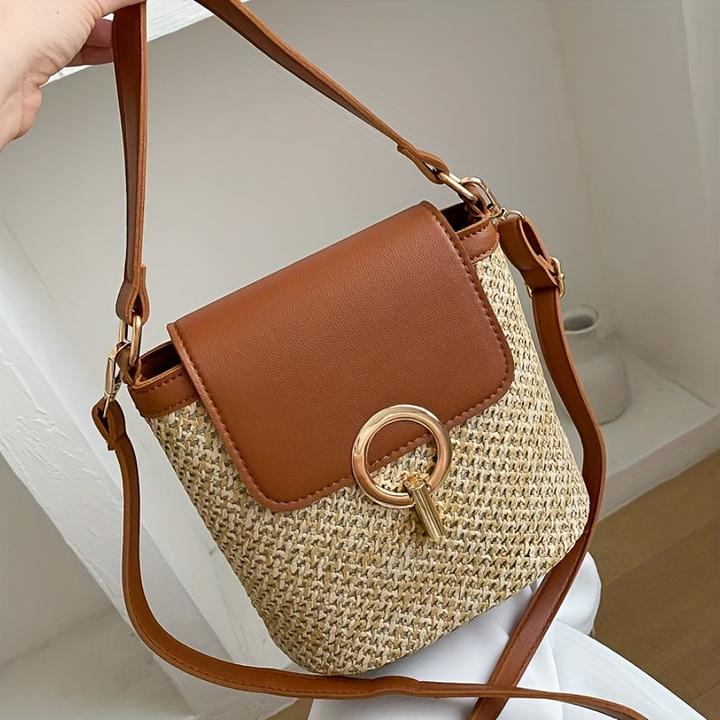 Actual product image Only-Bags.Store schicke Strandtasche aus gewebtem Stroh mit sicherem Verschluss - Alltagstasche, vielseitig