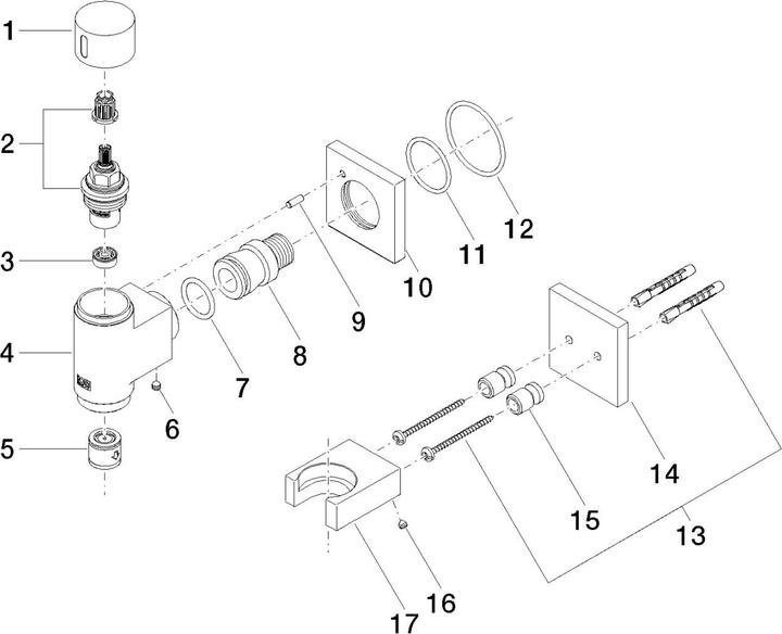 Actual product image Dornbracht Performing Water WaterTube Kneipp wall connection bend with valve, with hose holder, 2782