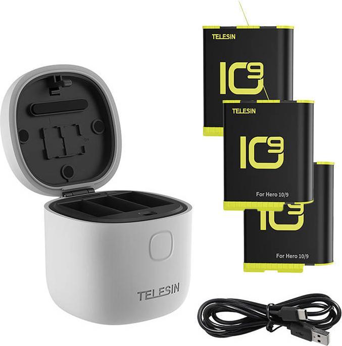 Telesin 3-slot waterproof charger Allin box for GoPro Hero 9 / Hero 10 + 3 batteries (GP-BTR-906-GY- (GoPro Hero 9)