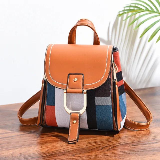 Only-Bags.Store Spleissen Rucksack PU-Leder kariert Rucksack Multifunktions-Knapsack Teenager Schultasche Freizeit