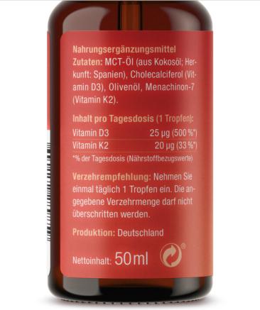 Nutritional values and ingredients Effective Nature Vitamin D3 K2 Oil (1 Piece, Oil)