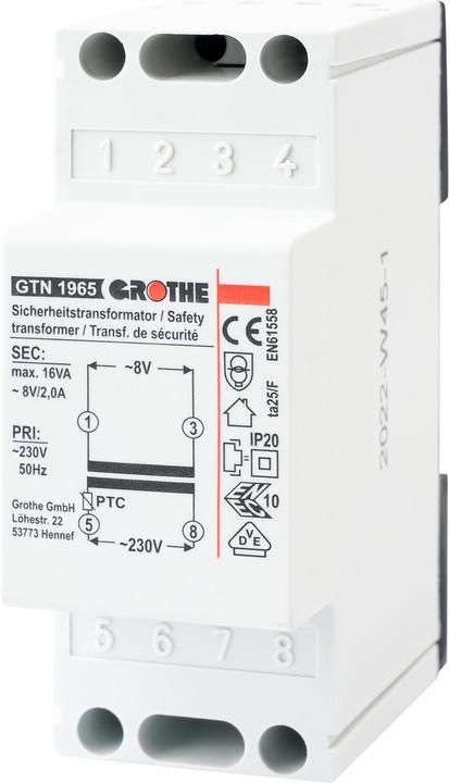 Produktbild Grothe Klingel-Transformator 8 V/AC 2