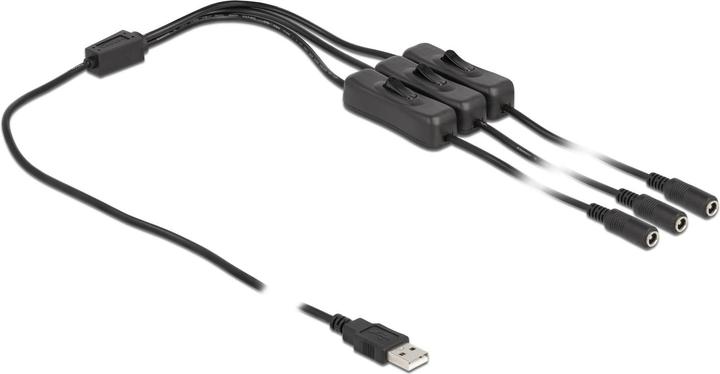 Produktbild Delock USB Typ-A Stecker zu 3 x DC 5,5 x 2,1 mm Buchse mit Schalter (1 m)