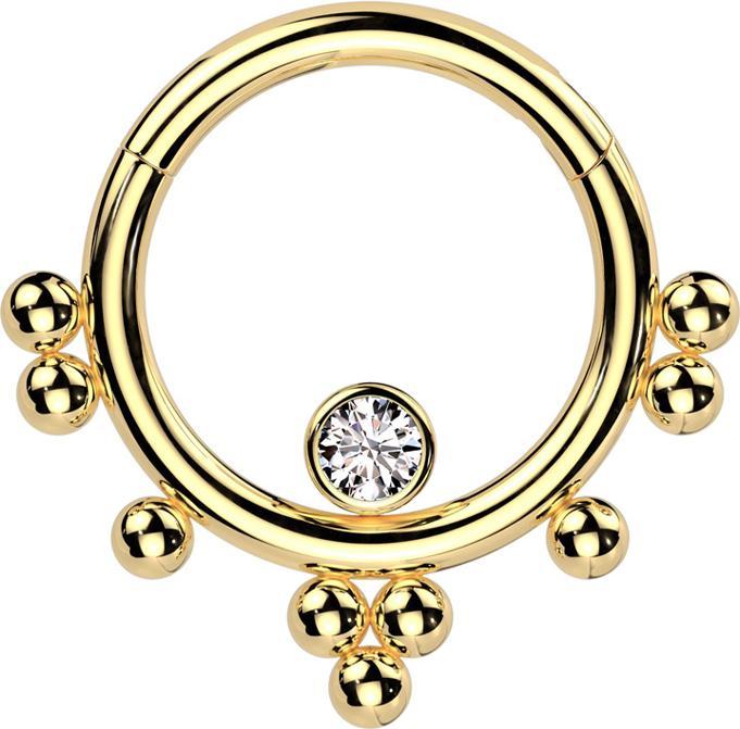 Star Piercing Micro Segmentring klappbar vergoldet innen Kristall silber aussen neun Kugeln (Chirurgenstahl 316L)