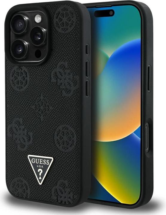 Image du produit Guess Case Grained Hot Stamp Peony Triangle Logo MagSafe for iPhone 16 Pro black (Apple iPhone 16 Pro)
