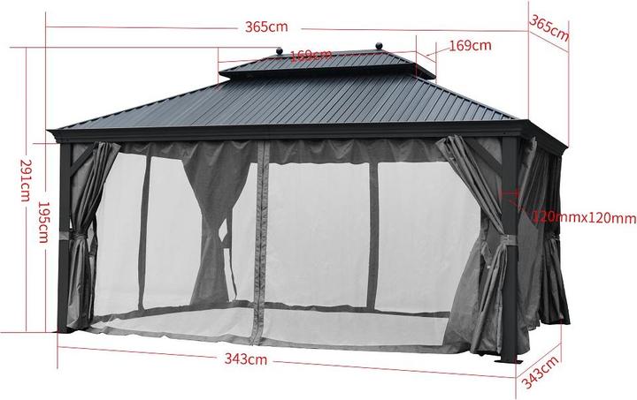 Produktbild Jet-Line Alu Pavillon BAGDAD 3,65x3,65 m Metalldach Pergola Aluminium (365 cm, 365 cm)