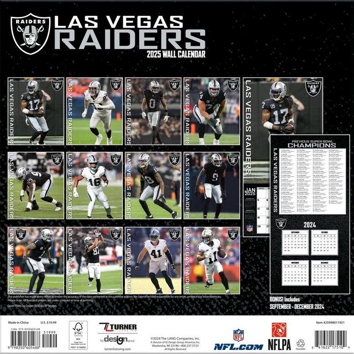 Actual product image NFL - Las Vegas Raiders - 30.5 x 30.5 cm team Wall calendar 2025 (30.5 x 30.5 cm, French, Italian, Spanish, German, English)