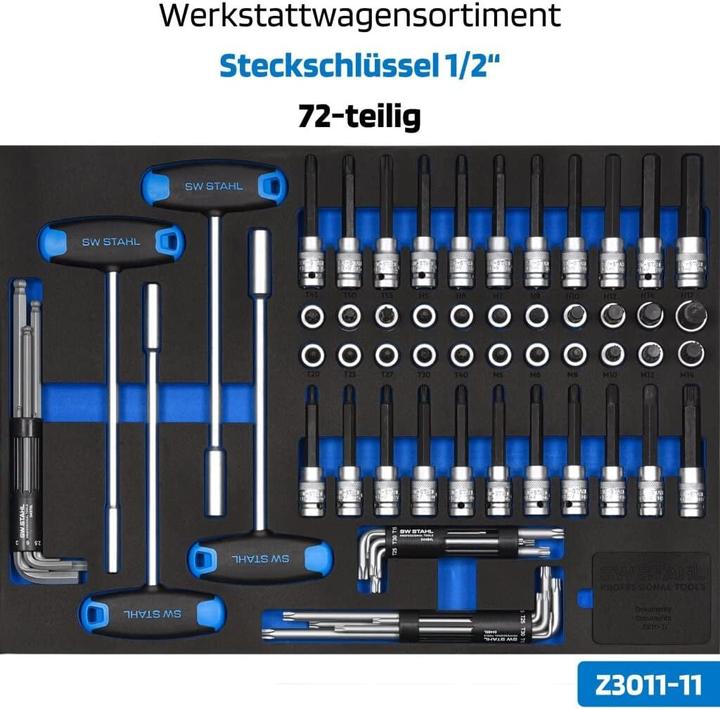Produktbild SW-Stahl Z3111 Profi Werkstattwagen TT801 schwarz I 8 Schubladen I 5 Schubladen gefüllt I 341 teilig (341 x)
